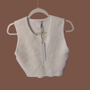 House of Harlow 1960 White Ribbed Crop Top